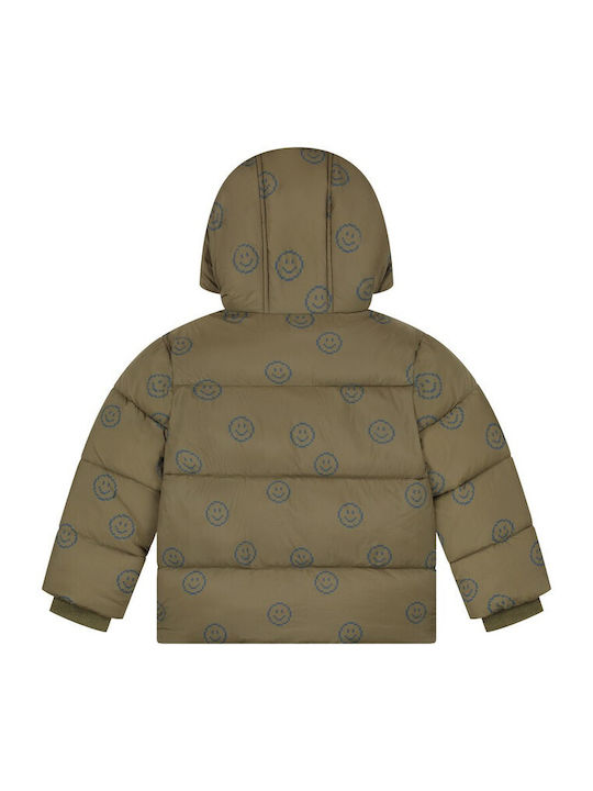 Kurze Gesteppte Kinderjacke mit Futter und Kapuze Grün