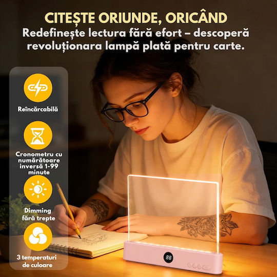 Lămpă de Citit LED cu Clește Roz