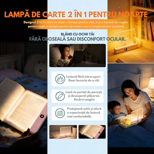 Lămpă de Citit LED cu Clește Roz