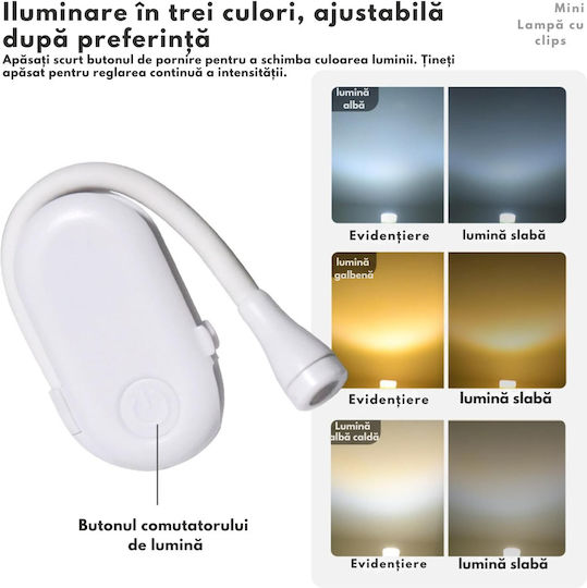 Lămpă de Citit LED cu Clește Alb