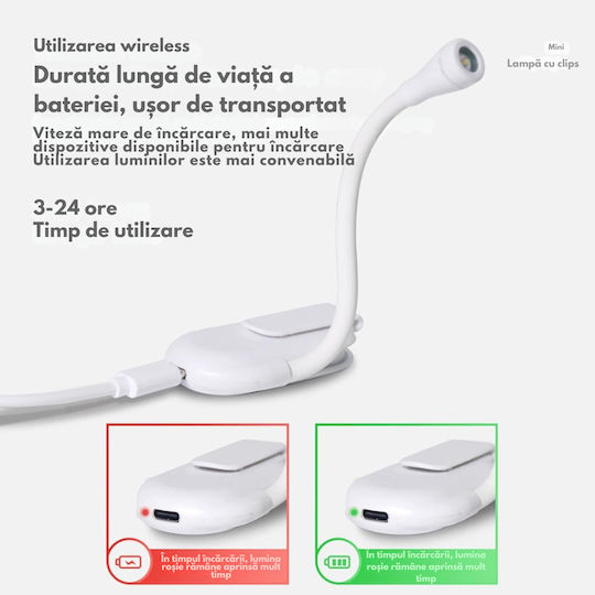 Lămpă de Citit LED cu Clește Alb