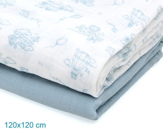 Kiokids Scutec de Înfășat din Muselină Albastră Deschis 120x120 cm Kiokids Scutec de Înfășat din Muselină Albastră Deschis 120x120 cm