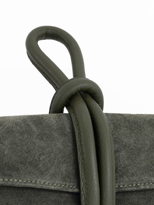Olivgrüne Damen-Flap-Tasche aus Leder