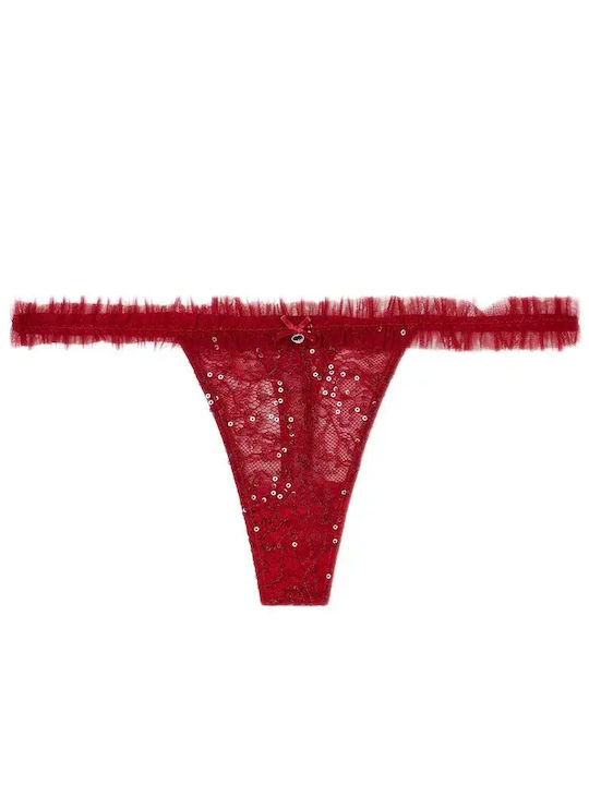 Damen-String mit Spitze Red Sequins