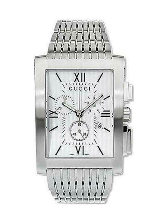 Gucci Mens White With Chronograph And Silver Stainless Steel Bracelet