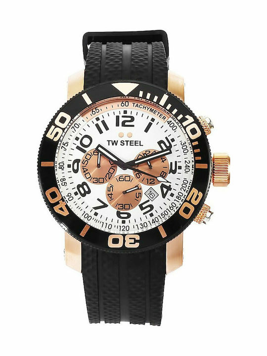 TW Steel Ανδρικό Ρολόι 45mm Χρονογράφος Μπαταρίας με Μαύρο Καουτσούκ Λουράκι