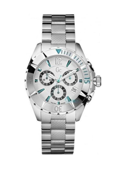 GC Watches Ανδρικό Ρολόι 39mm Χρονογράφος Μπαταρίας με Ασημί Μεταλλικό Μπρασελέ