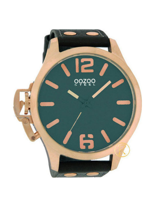 Oozoo Steel XXL Rose Gold Grey Leather Strap