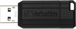 Verbatim PinStripe 32GB USB 2.0 Stick Μαύρο