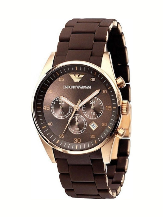 Emporio Armani Мъжки Часовник 42мм Хронограф На батерия с Кафяв Каучукова Каишка