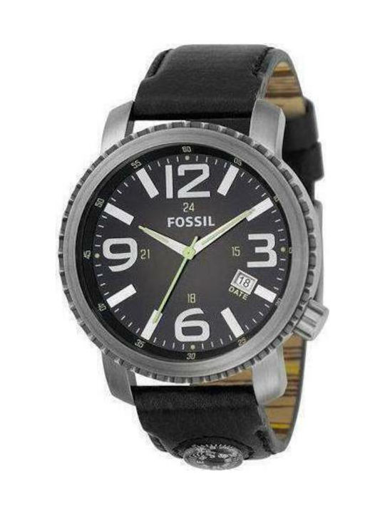 Fossil Men's Watch 50mm Battery with Leather Strap Black