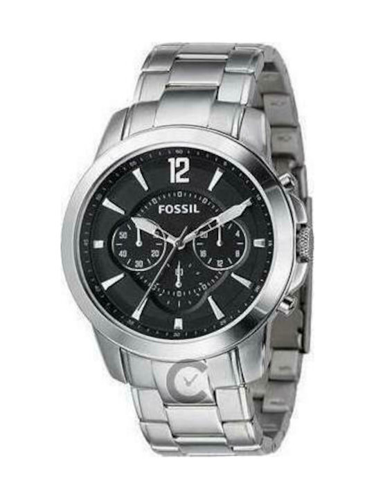 Fossil Uhr Chronograph Batterie mit Silber Metallarmband