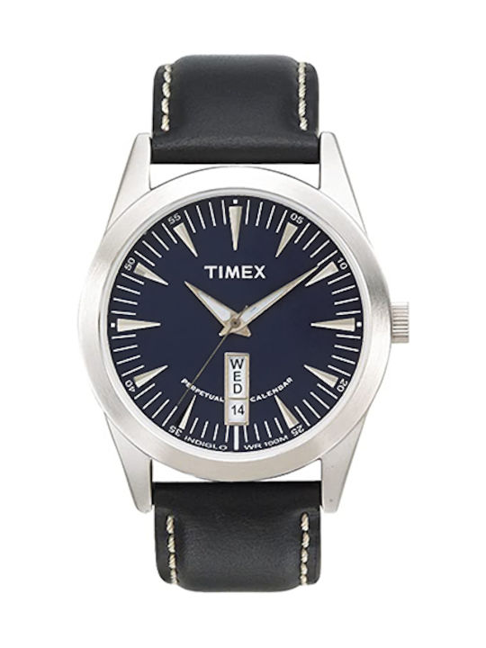 Timex Perpetual Calendar Black Leather Strap T2D431 Skroutz gr