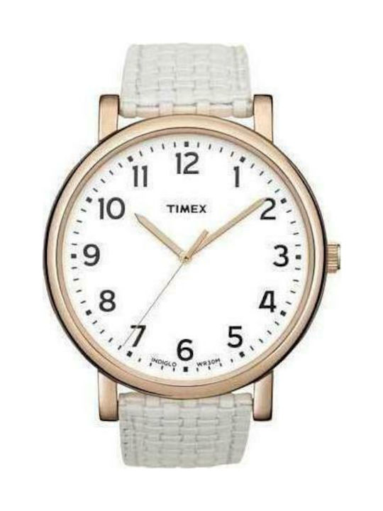 Timex Watch Battery with White Leather Strap