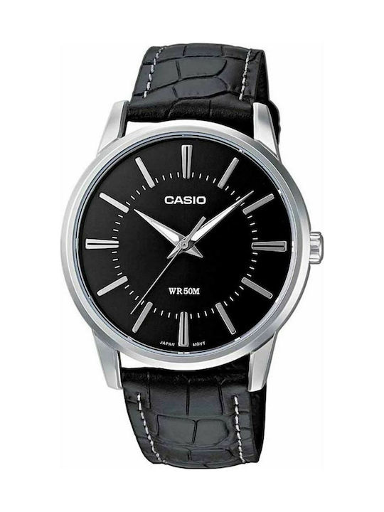 Casio Ρολόι με Δερμάτινο Λουράκι σε Μαύρο χρώμα