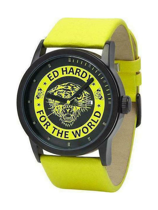 Ed Hardy Uhr mit Gelb Kautschukarmband