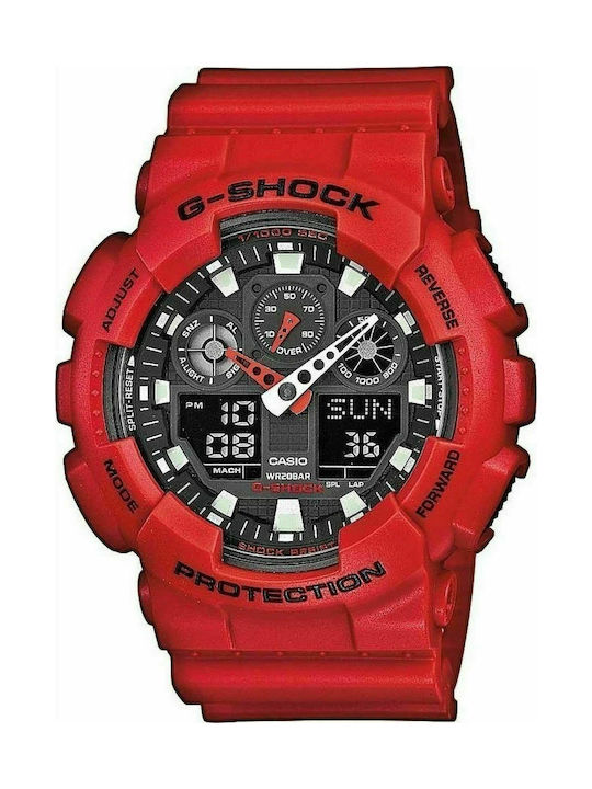 Casio G-Shock Αναλογικό/Ψηφιακό Ρολόι Χρονογράφος Μπαταρίας με Κόκκινο Καουτσούκ Λουράκι