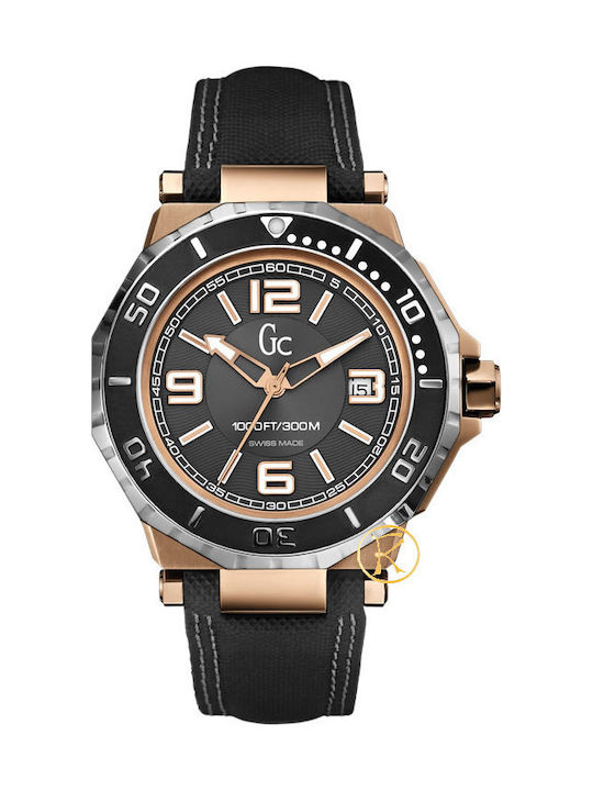 GC Watches Collection Rosegold Case Black Dial and Leather Stra -