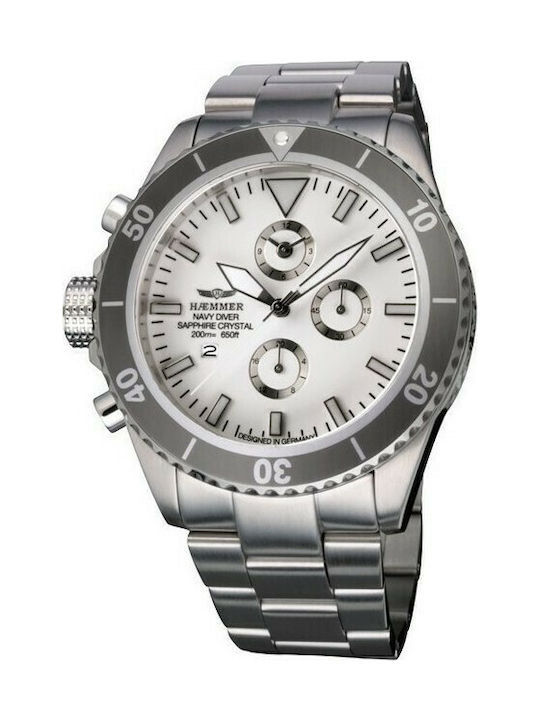 Haemmer Watch Chronograph Battery with Silver Metal Bracelet