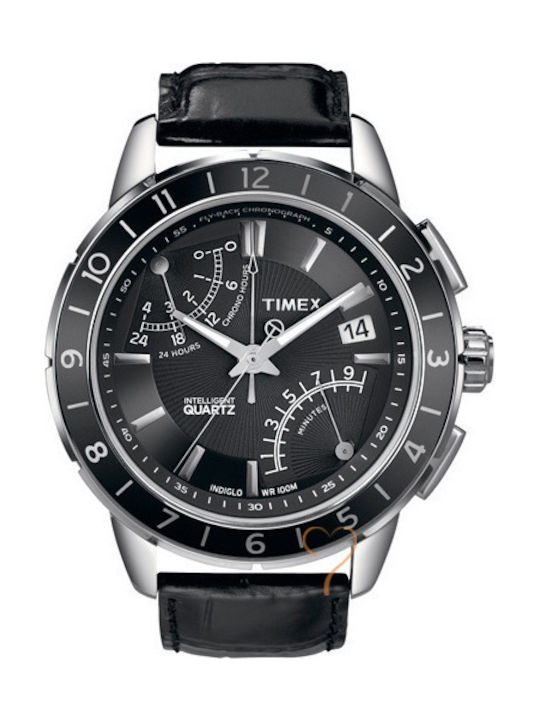 Timex Fly Back Chronograph Black Leather Strap
