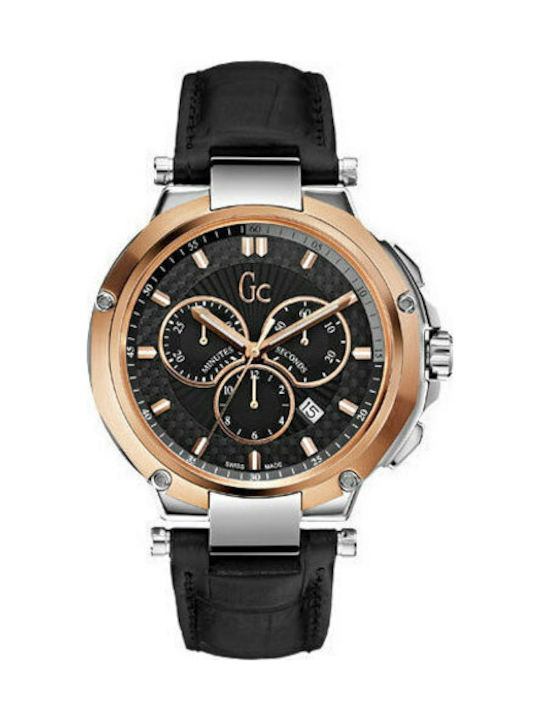 GC Watches Uhr Chronograph Batterie mit Schwarz Lederarmband