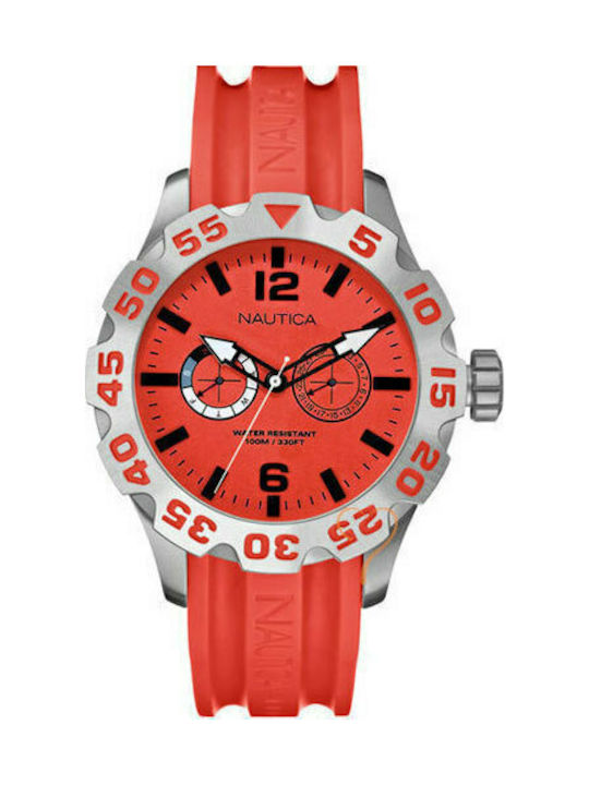 Nautica A16602G Watch Chronograph Battery with Red Rubber Strap A16602G