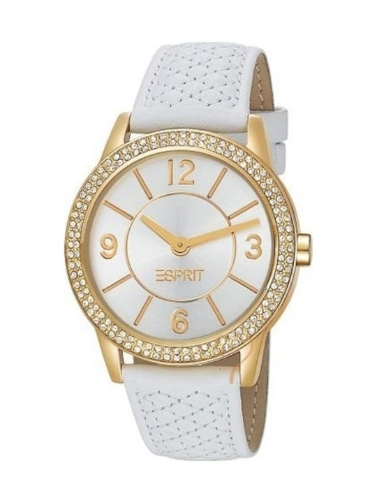 Esprit Heron Glam Rosegold Case Silver Dial White Leather