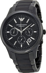 Emporio Armani Battery Chronograph Watch with Ceramic Bracelet Black