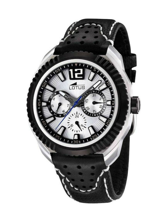 Lotus Watches Ceas Barbati Cronograf cu Mecanism Baterie cu Curea din piele Neagră