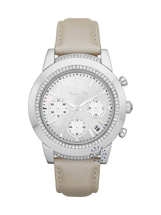 DKNY Chronograph Crystal Silver Leather Strap