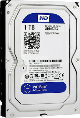 Western Digital Blue 1TB HDD Σκληρός Δίσκος 3.5" SATA III 7200rpm με 64MB Cache για Desktop