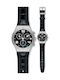 Swatch Watch Chronograph Battery with Black Leather Strap