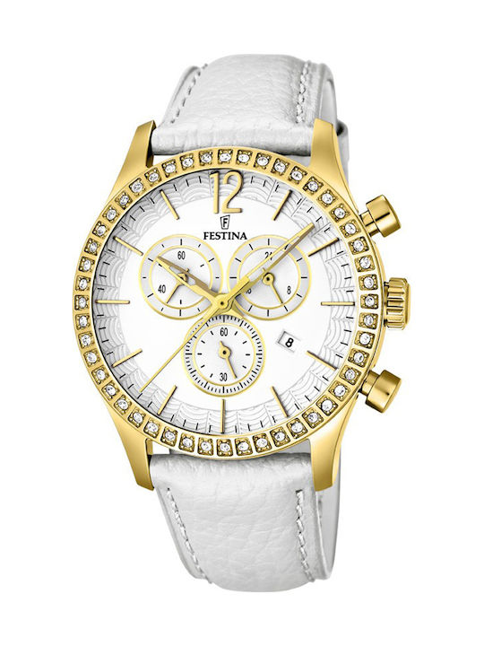 Festina Watch Chronograph with White Leather Strap