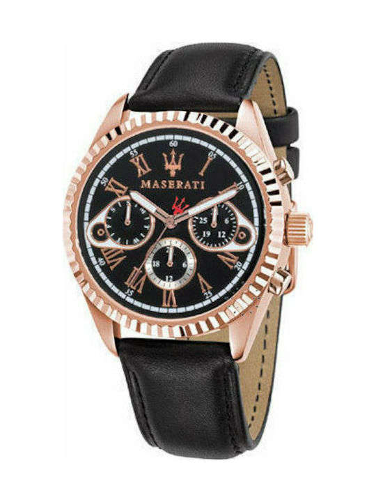 Maserati Uhr Chronograph Batterie mit Schwarz Lederarmband