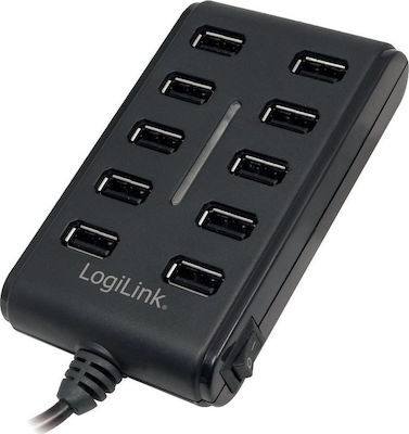 LogiLink USB 2.0 10 Port Hub with USB-A Connection and External Power Supply