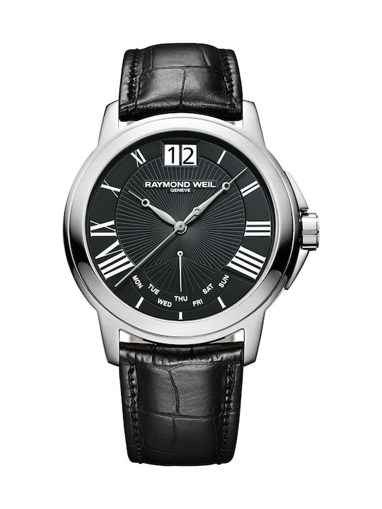 Raymond Weil Ανδρικό Ρολόι 42mm Μπαταρίας με Μαύρο Δερμάτινο Λουράκι