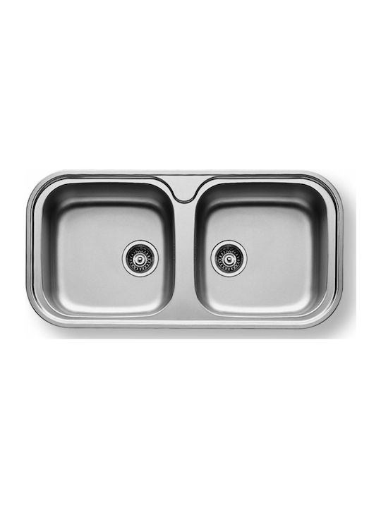 Pyramis Jumbo Twin 2B Drop-In Kitchen Inox Satin Sink L96xW48cm Silver