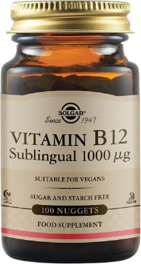 Solgar Vitamin B12 Vitamin für die Gesundheit des Nervensystems 1000mcg 100 Sublingualtabletten