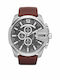 Diesel Mega Chief Herrenuhr 51mm Chronograph Batterie mit Braun Lederarmband