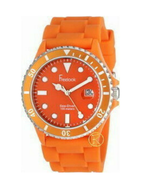 Freelook Uhr mit Orange / Orange Kautschukarmband