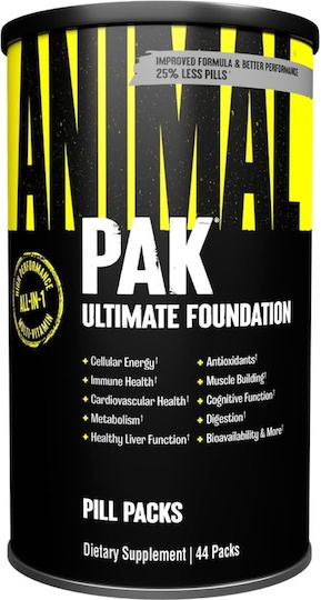 Animal Animal PAK Πολυβιταμίνη για Ενέργεια, Ενίσχυση του Ανοσοποιητικού & την Υγεία των Οστών 44 x 1 φακελίσκοι