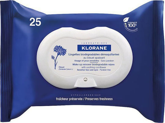 Klorane Lingettes Demaquillantes Apaisantes Au Bleuet Șervețele Îndepărtare Machiaj Față 25buc