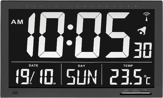 TFA Wanduhr Digital Kunststoff Schwarz 36.8x23cm