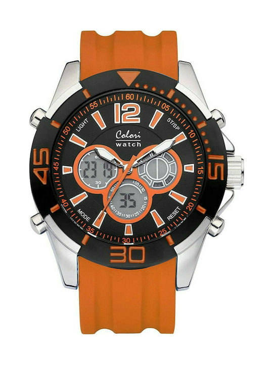 Colori Uhr Chronograph mit Orange Kautschukarmband