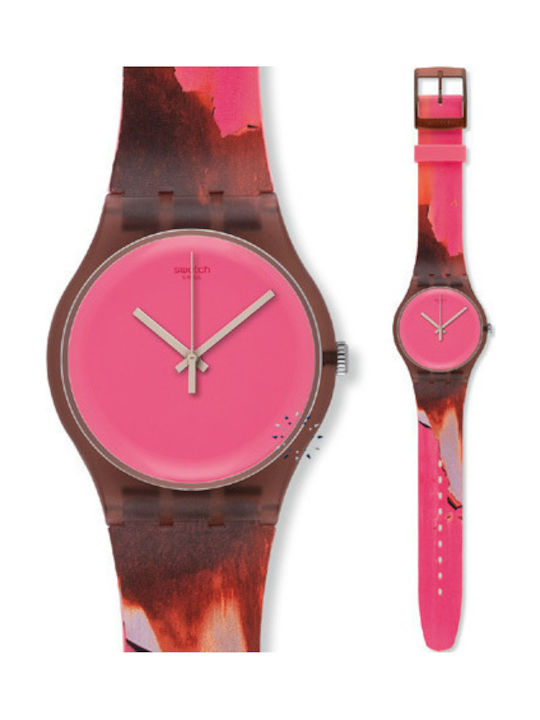 Swatch Ceas cu Roz Curea de Cauciuc