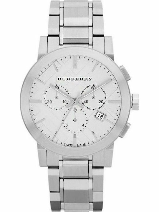 Burberry Ανδρικό Ρολόι 42mm Χρονογράφος Μπαταρίας με Ασημί Μεταλλικό Μπρασελέ