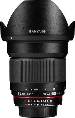 Samyang Crop Camera Lens 16mm f/2.0 ED AS UMC CS Wide Angle for Nikon F Mount Black