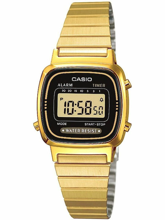 Casio Vintage Iconic Digital Damen Uhr mit Gold Metallarmband LA
