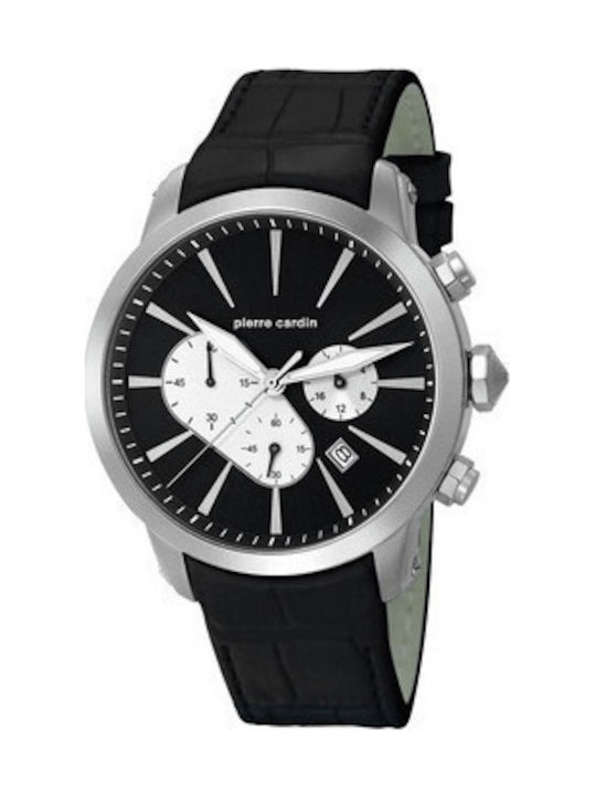 Pierre Cardin Uhr Chronograph Batterie mit Schwarz Lederarmband