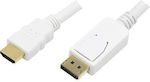 LogiLink Cable DisplayPort male - HDMI male 2m White (CV0055)